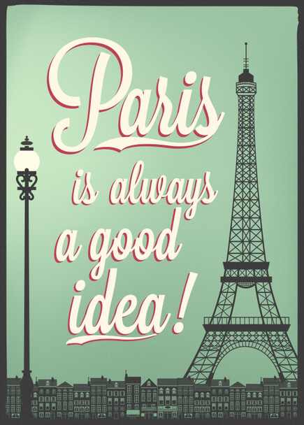 Typographical Retro Style Poster With Paris Symbols And Landmarks - Fotoğraf, Görsel