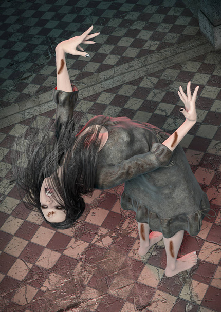 Portrait of a demonically possessed girl inside a creepy asylum.  - Photo, Image