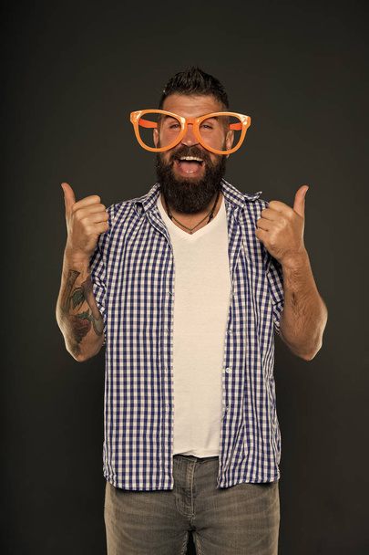 Facial care. Male fashion. brutal caucasian hipster with moustache. Mature hipster with beard. happy man in party glasses. summer vacation. Bearded man. happy and carefree - Foto, immagini