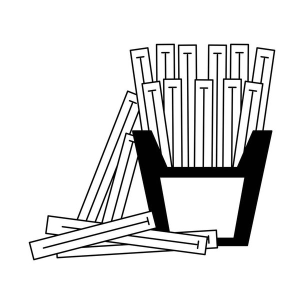 French fries in box in black and white - Vector, Image