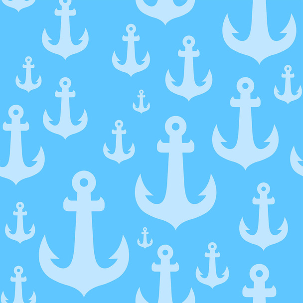 Vector Seamless background pattern with anchors on blue backdrop - Вектор,изображение