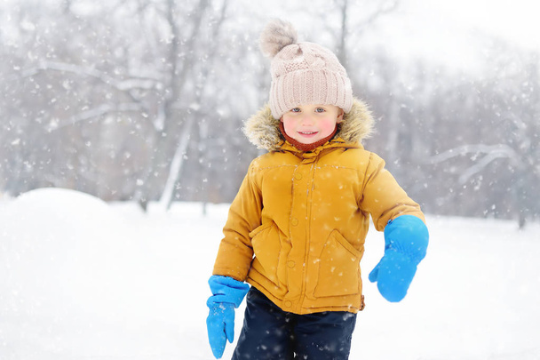 Мальчик веселится в снегу - Фото, изображение