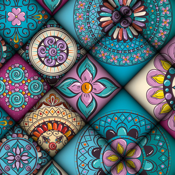 kleurrijke en circulaire mandala's patroon achtergrond - Vector, afbeelding