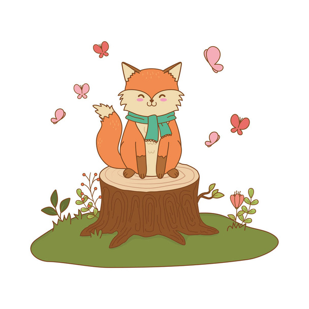 bonito raposa no campo arborizado personagem
 - Vetor, Imagem