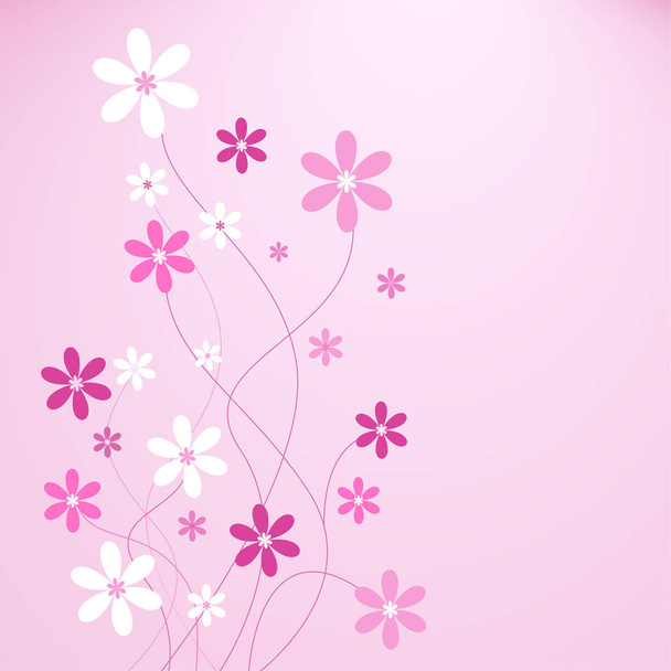 Розовый фон с цветными цветами
 - Вектор,изображение