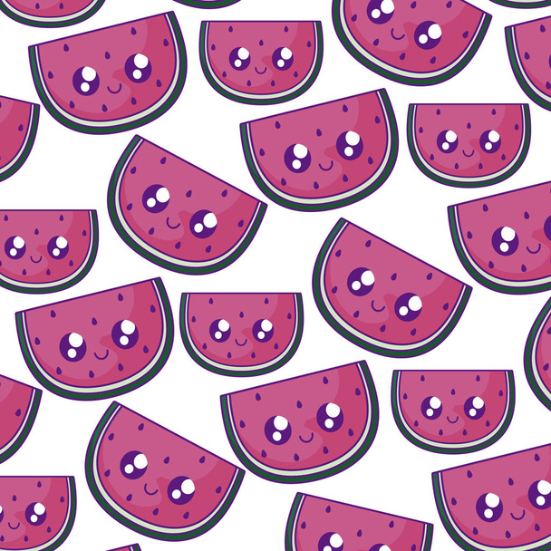 шаблон ломтиков арбузов фруктов кавайи
 - Вектор,изображение