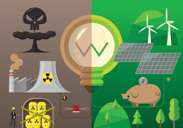 Infographic of Nuclear energy compares with Green energy - Vector, Image