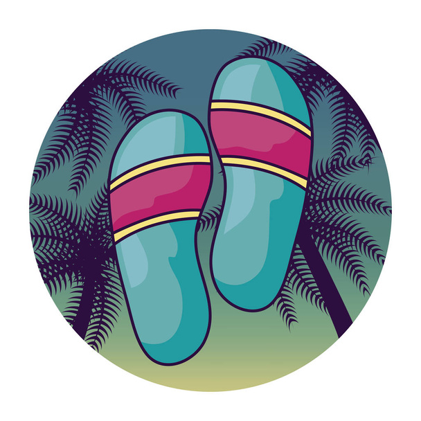 flip papucs a trópusi tenyér keretben - Vektor, kép