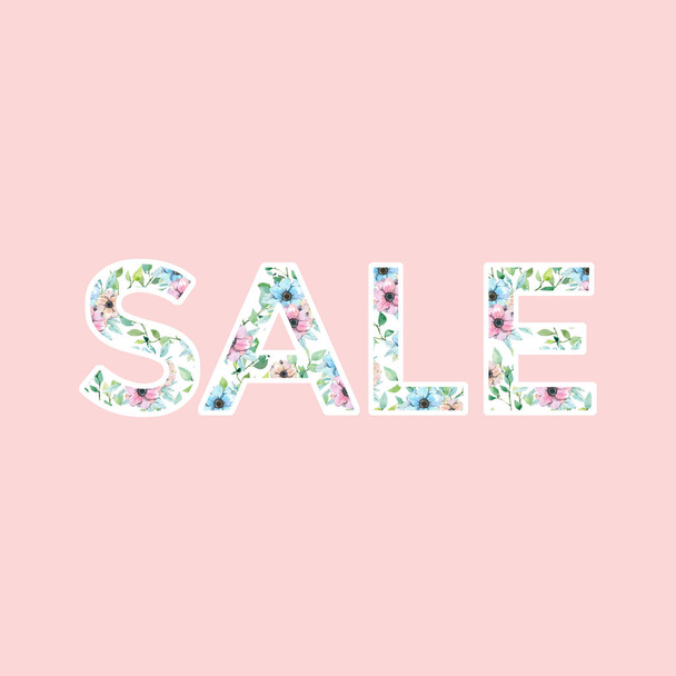 Watercolor lettering - Sale background sign. Pink on Sale promotion - Foto, Bild