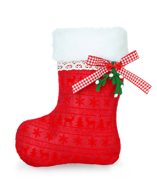 Red Christmas boot on white background isolated. - Photo, Image