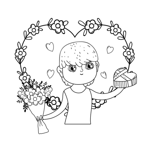 young cute lover boy with giftbox - Vector, Image