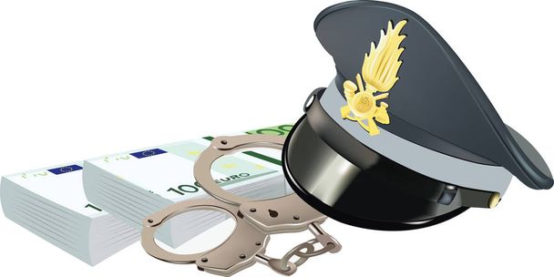 поліцейський капелюх фінансист і валюта наручників
 - Вектор, зображення