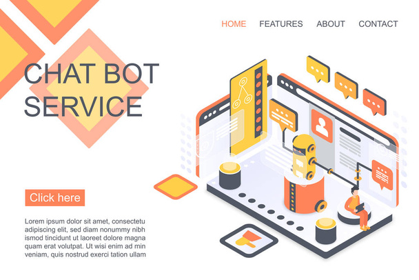 Chat bot service modelo de página de destino vetor isométrico
 - Vetor, Imagem