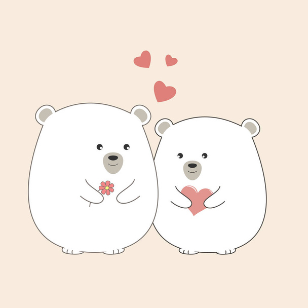 Greeting card Two lovely Cartoon polar Bears. - Vektör, Görsel