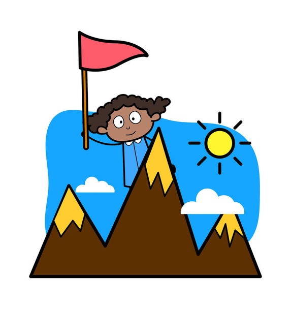 Reached at Top of The Hill - Retro Black Office Girl Cartoon Vec - Vector, Image