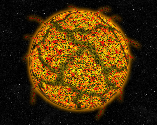 Retro ilustración de la Tierra primordial incandescente en el espacio
 - Foto, imagen
