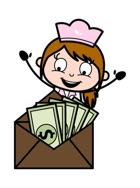 Happy to Get Lots of Money - Retro Cartoon Waitress Female Chef  - Vector, Image