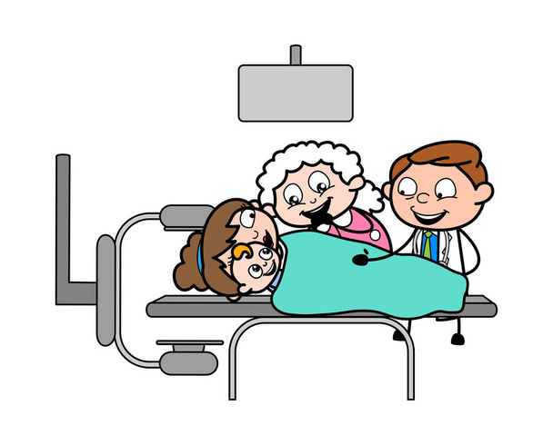 Baby Birth - Professional Cartoon Doctor Vector Illustration - Vector, Image