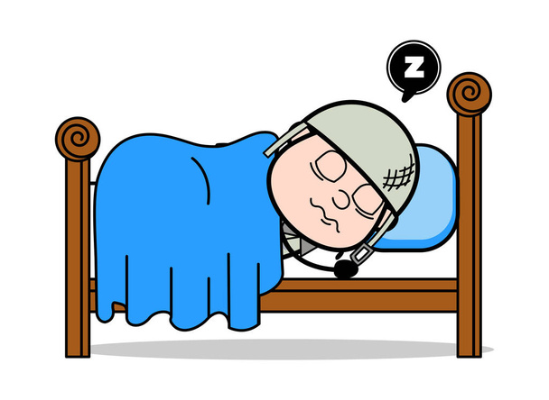 Nukkuminen - söpö armeija mies sarjakuva sotilas vektori kuvitus
 - Vektori, kuva