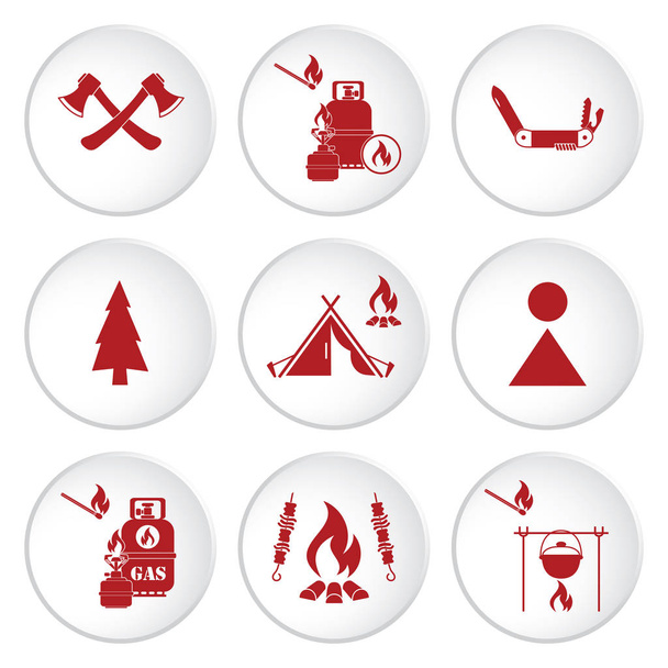 Conjunto de ícones de viagem e equipamentos de acampamento
 - Vetor, Imagem