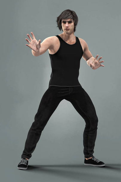 Full figure rendering of a handsome man with his arms outstretched - Foto, Imagen