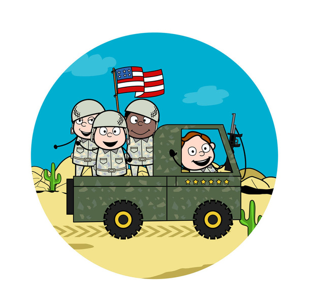 Military Men with USA Flag - Cute Army Man Cartoon Soldier Vecto - Vector, Image