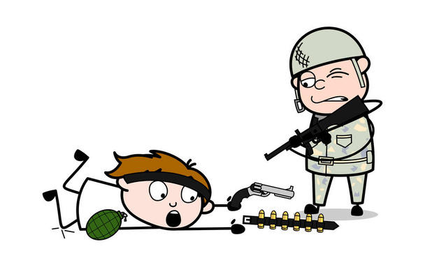 Napotkano terrorysta-cute Army Man Cartoon Soldier wektor I - Wektor, obraz