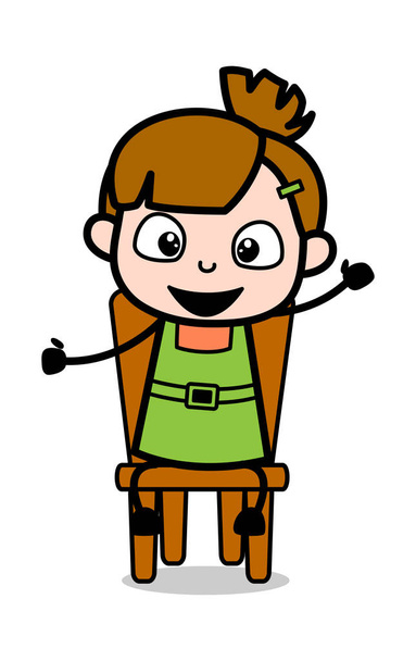 Sitting and Raising Hands - Cute Girl Cartoon Character Vector I - Vector, Image