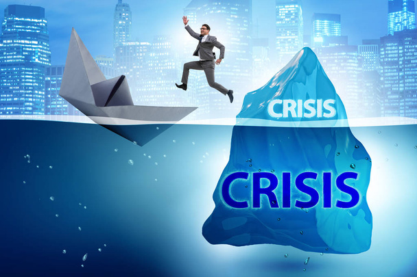 Concepto de crisis con empresario en iceberg
 - Foto, Imagen