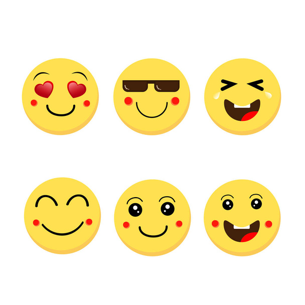 Abstraktní legrační ploché styl emoji smajlík reakce Barevná sada ikon - Vektor, obrázek