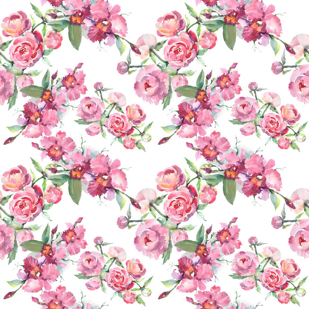 Bouquet with peony floral botanical flowers. Watercolor background illustration set. Seamless background pattern. - Фото, изображение