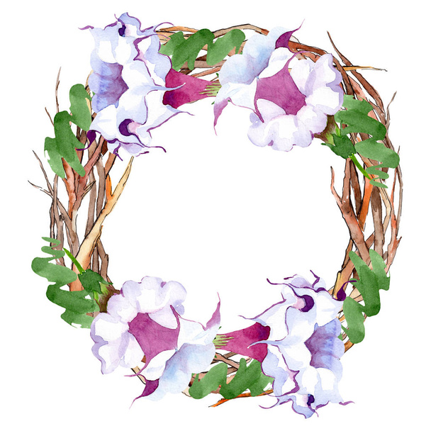 Brugmansia flores botânicas florais. Conjunto de ilustração de fundo aquarela. Quadro borda ornamento quadrado
. - Foto, Imagem