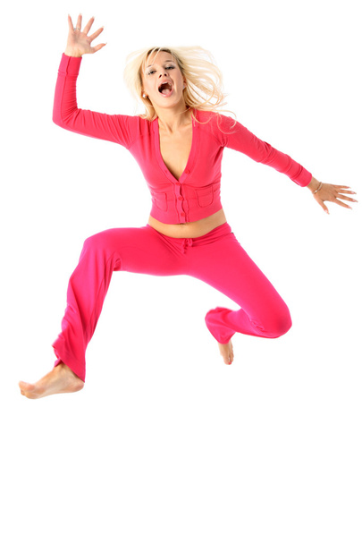 Jumping sport girl isolated on white - Valokuva, kuva