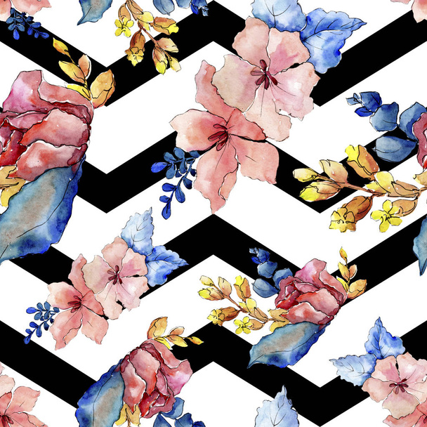 Bouquets floral botanical flowers. Watercolor background illustration set. Seamless background pattern. - Fotoğraf, Görsel