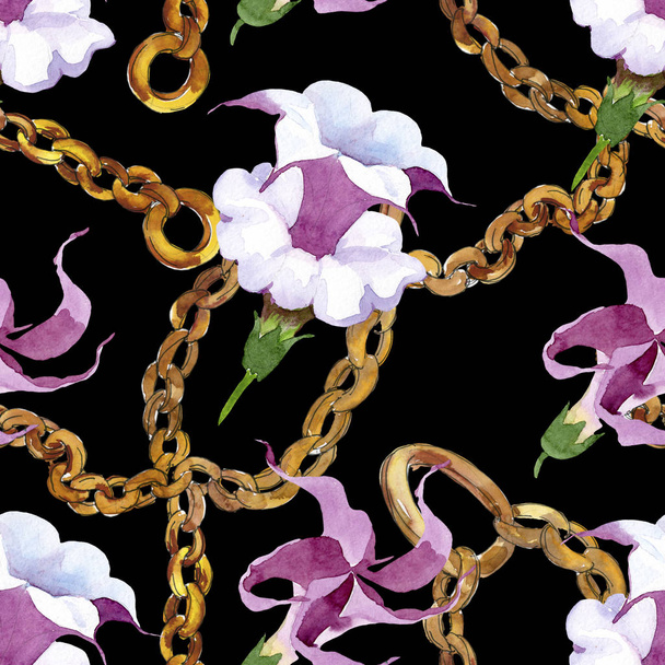 Brugmansia floral botanical flowers. Watercolor background illustration set. Seamless background pattern. - Zdjęcie, obraz