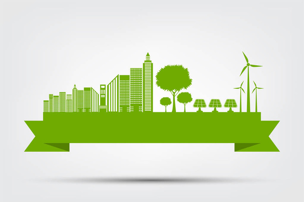 Ecología concepto de ciudad y medio ambiente con ideas ecológicas, ilustración vectorial  - Vector, imagen