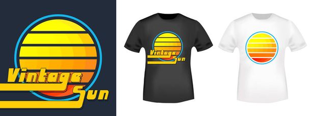 T-shirt vintage imprimé soleil pour t-shirts applique, badge, étiquette vêtements, jeans et vêtements décontractés
 - Vecteur, image