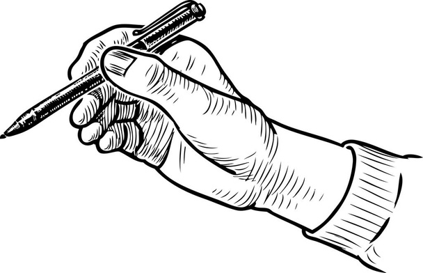 Un boceto de una mano humana sosteniendo una pluma
 - Vector, Imagen