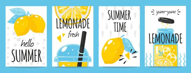 Poster al limone disegnati a mano. citazione tipografia e limonata estiva bere carte d'epoca, vettoriale fresco limoni scarabocchiare sfondo
 - Vettoriali, immagini