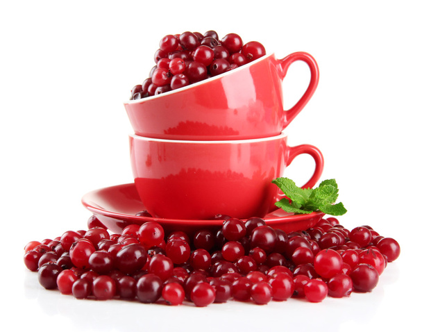 Ripe red cranberries in cups, isolated on whit - Fotografie, Obrázek