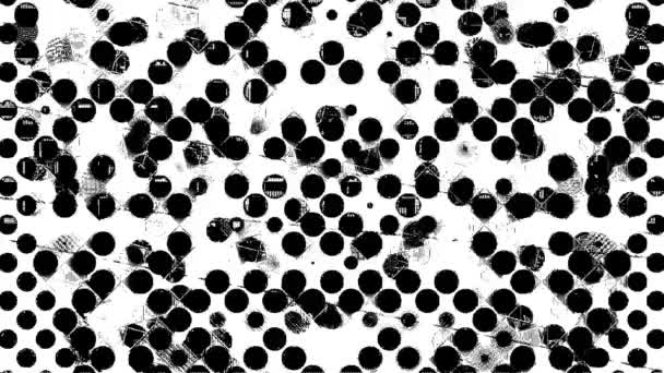 Pontos em movimento angustiados em preto e branco que se parecem com átomos
 - Filmagem, Vídeo