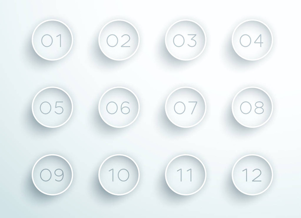 Number Bullet Point White 3d Rings 1 to 12 Vector - Vector, Image