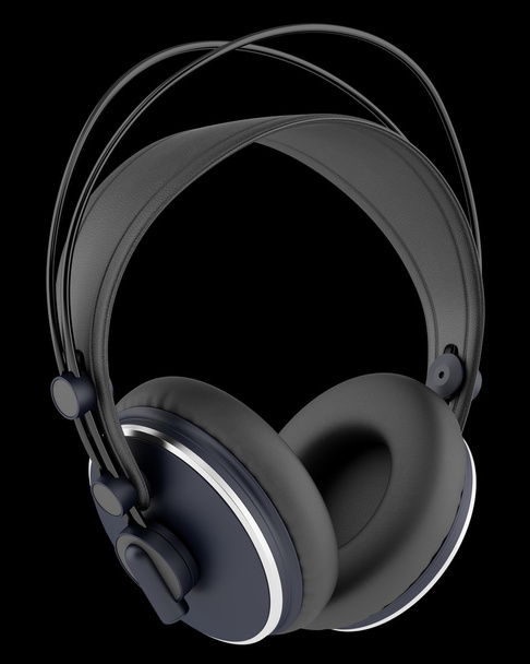 black wireless headphones isolated on black background - Photo, Image