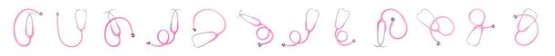 Set of pink stethoscopes on white background, top view. Medical device - Photo, Image