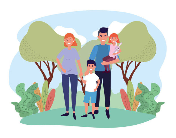 cute woman and man with their daughter and son - Vector, Image