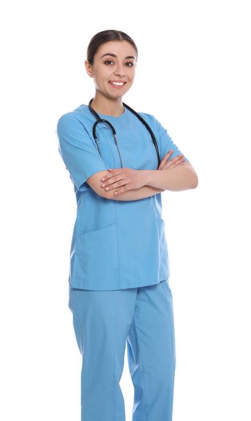 Portrait of medical doctor with stethoscope isolated on white - Valokuva, kuva