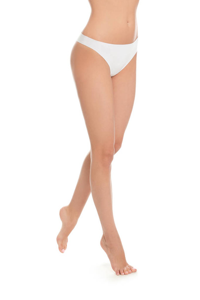 Slim young woman with smooth gentle skin on white background. Beauty and body care concept - Valokuva, kuva