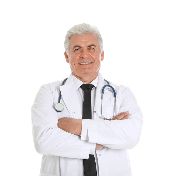 Portrait of male doctor with stethoscope isolated on white. Medical staff - Foto, immagini