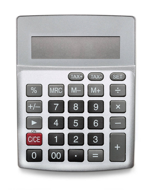 Calculadora de plata con pantalla en blanco aislada en blanco
 - Foto, Imagen