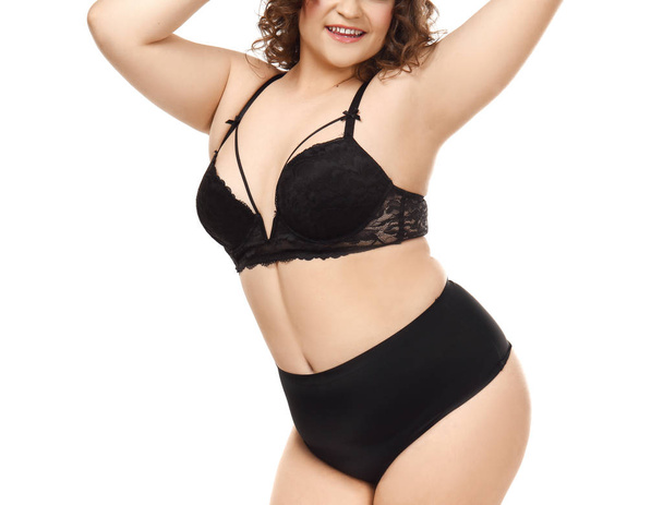Plus size woman on white background. Concept of body positive - Photo, Image